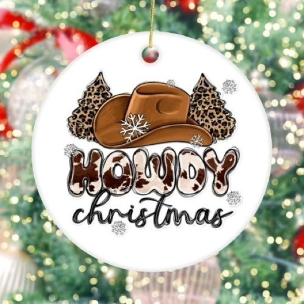 Howdy Christmas White Ceramic Christmas Ornament
